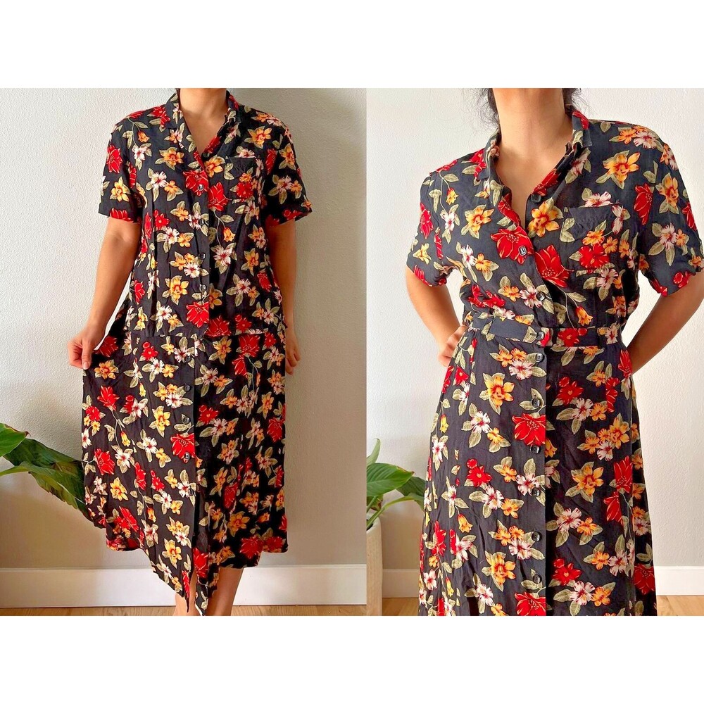 vtg 90s‎ Sag harbor rayon skirt top set 2 piece floral retro boho large petite